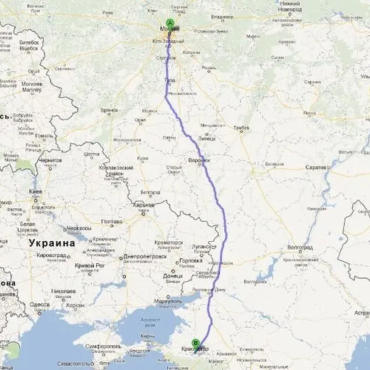 Карта маршрута грузоперевозок Москва-Краснодар по трассе М4 Дон